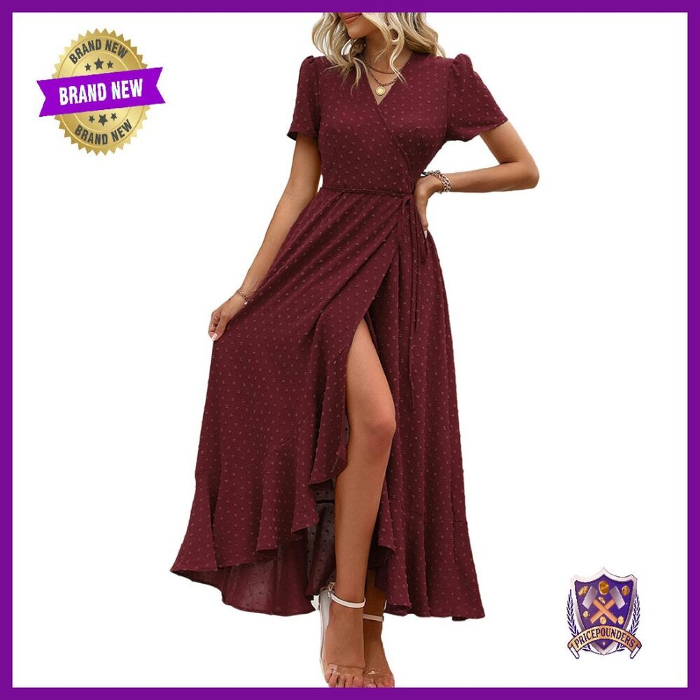 Women's Boho Floral Maxi Dress Wrap V Neck Summer Beach Vacation